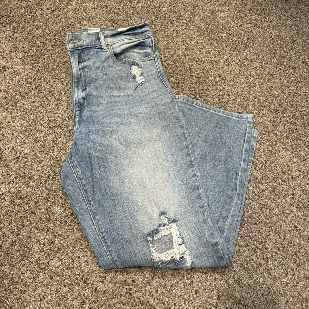 Eunina Blue Straight Leg Jeans with Distressed Details